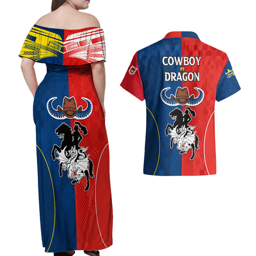 nrl-cowboys-combine-dragon-rugby-couples-matching-off-shoulder-maxi-dress-and-hawaiian-shirt-sporty-style