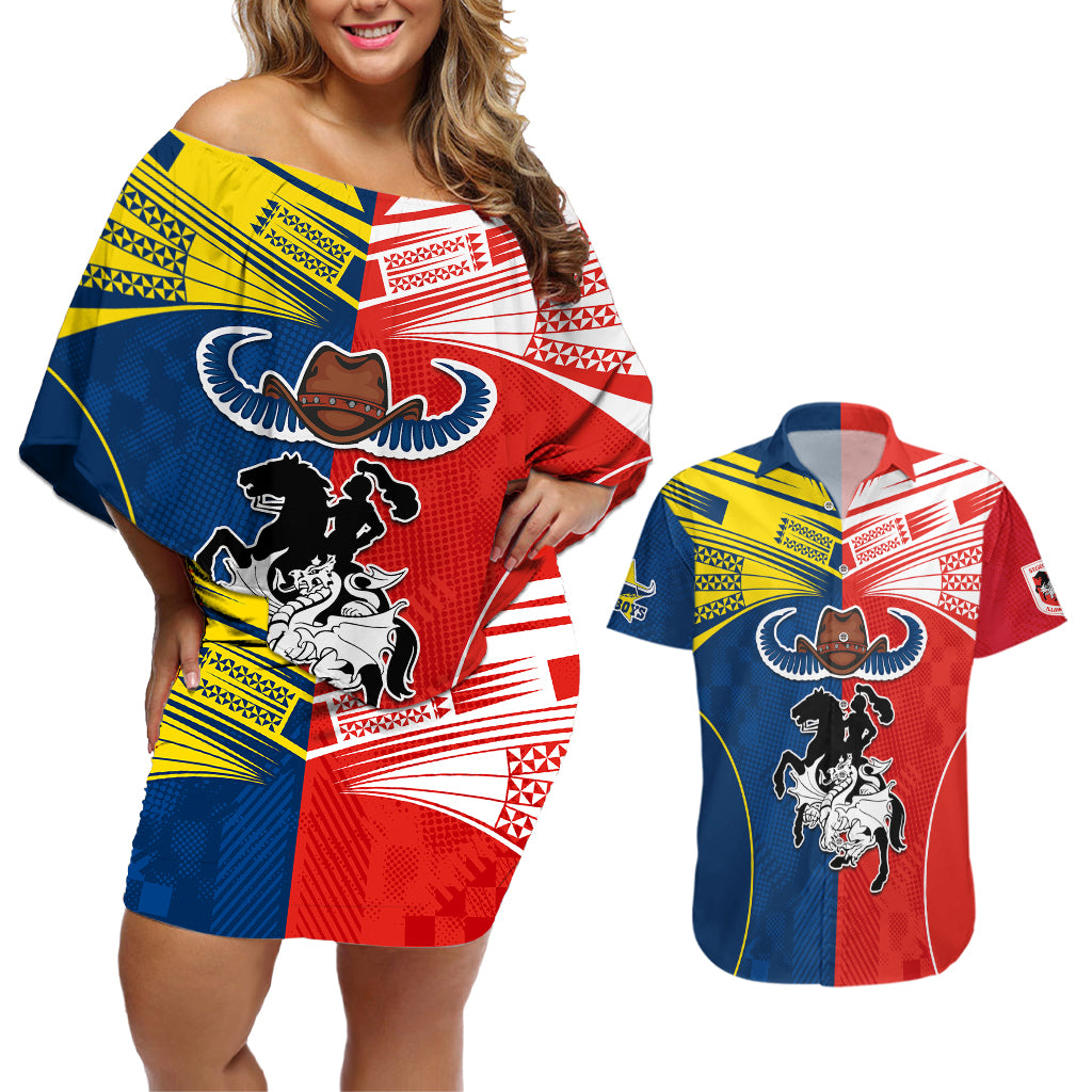 nrl-cowboys-combine-dragon-rugby-couples-matching-off-shoulder-short-dress-and-hawaiian-shirt-sporty-style