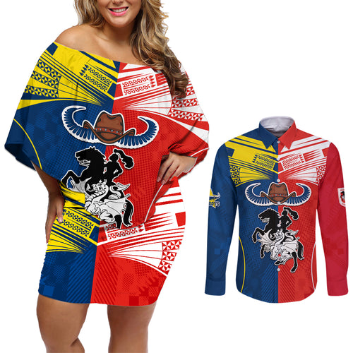 nrl-cowboys-combine-dragon-rugby-couples-matching-off-shoulder-short-dress-and-long-sleeve-button-shirts-sporty-style