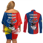 nrl-cowboys-combine-dragon-rugby-couples-matching-off-shoulder-short-dress-and-long-sleeve-button-shirts-sporty-style