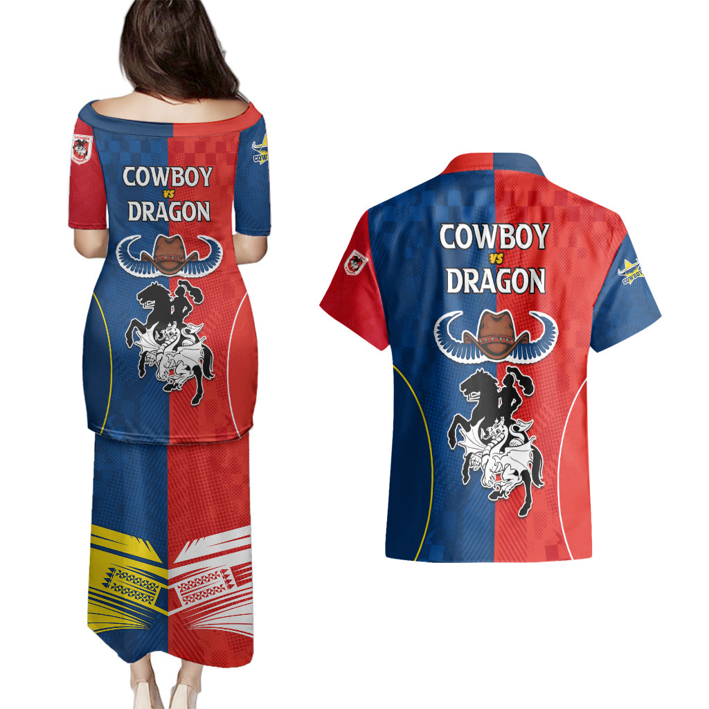 nrl-cowboys-combine-dragon-rugby-couples-matching-puletasi-dress-and-hawaiian-shirt-sporty-style