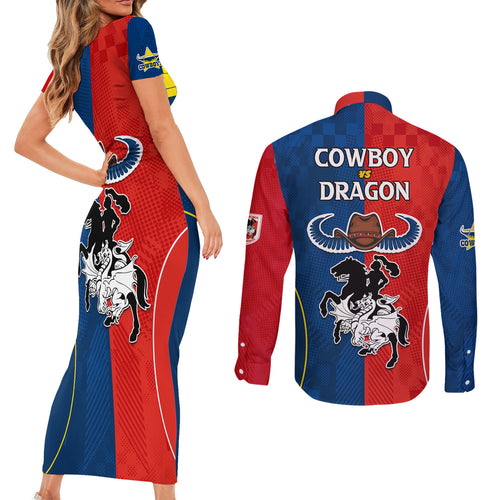 nrl-cowboys-combine-dragon-rugby-couples-matching-short-sleeve-bodycon-dress-and-long-sleeve-button-shirts-sporty-style