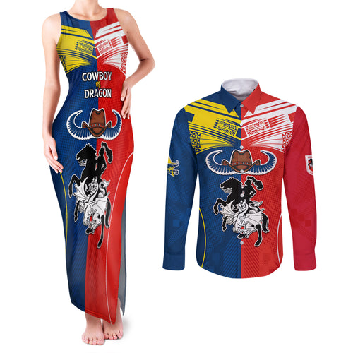 nrl-cowboys-combine-dragon-rugby-couples-matching-tank-maxi-dress-and-long-sleeve-button-shirts-sporty-style
