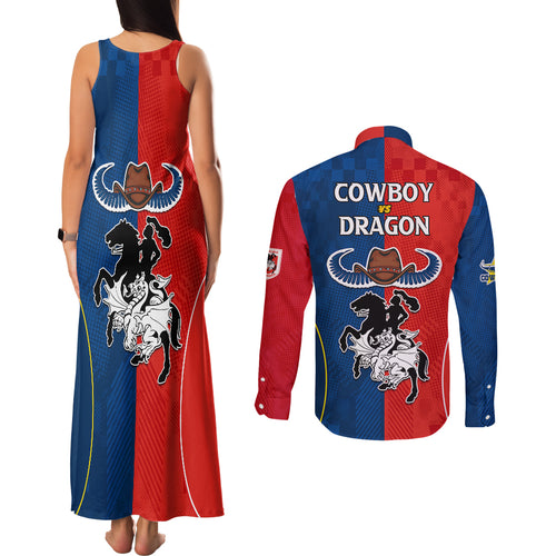 nrl-cowboys-combine-dragon-rugby-couples-matching-tank-maxi-dress-and-long-sleeve-button-shirts-sporty-style
