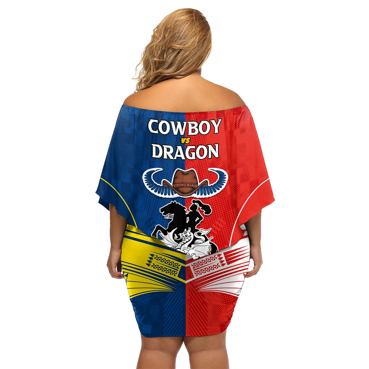 nrl-cowboys-combine-dragon-rugby-family-matching-off-shoulder-short-dress-and-hawaiian-shirt-sporty-style