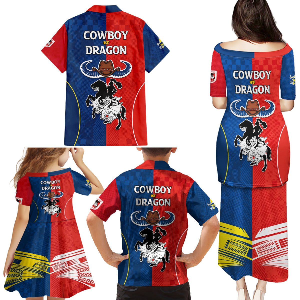 nrl-cowboys-combine-dragon-rugby-family-matching-puletasi-dress-and-hawaiian-shirt-sporty-style
