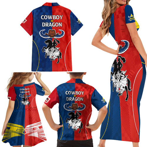 nrl-cowboys-combine-dragon-rugby-family-matching-short-sleeve-bodycon-dress-and-hawaiian-shirt-sporty-style
