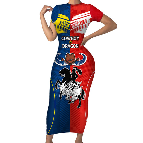 nrl-cowboys-combine-dragon-rugby-family-matching-short-sleeve-bodycon-dress-and-hawaiian-shirt-sporty-style