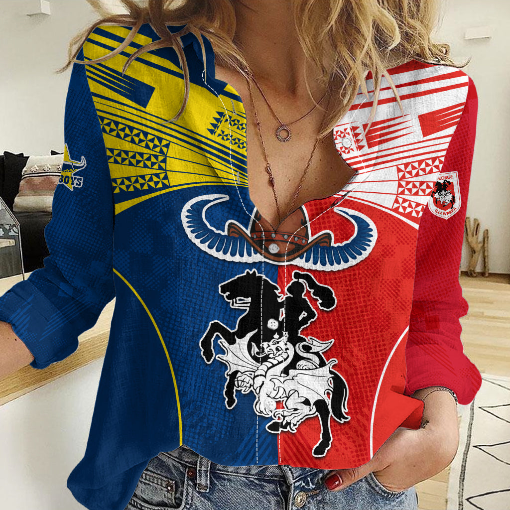 NRL Cowboys Combine Dragon Rugby Women Casual Shirt Sporty Style LT9