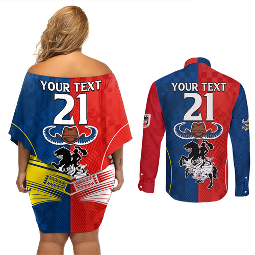 custom-nrl-cowboys-combine-dragon-rugby-couples-matching-off-shoulder-short-dress-and-long-sleeve-button-shirts-sporty-style