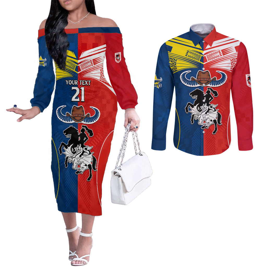 custom-nrl-cowboys-combine-dragon-rugby-couples-matching-off-the-shoulder-long-sleeve-dress-and-long-sleeve-button-shirts-sporty-style