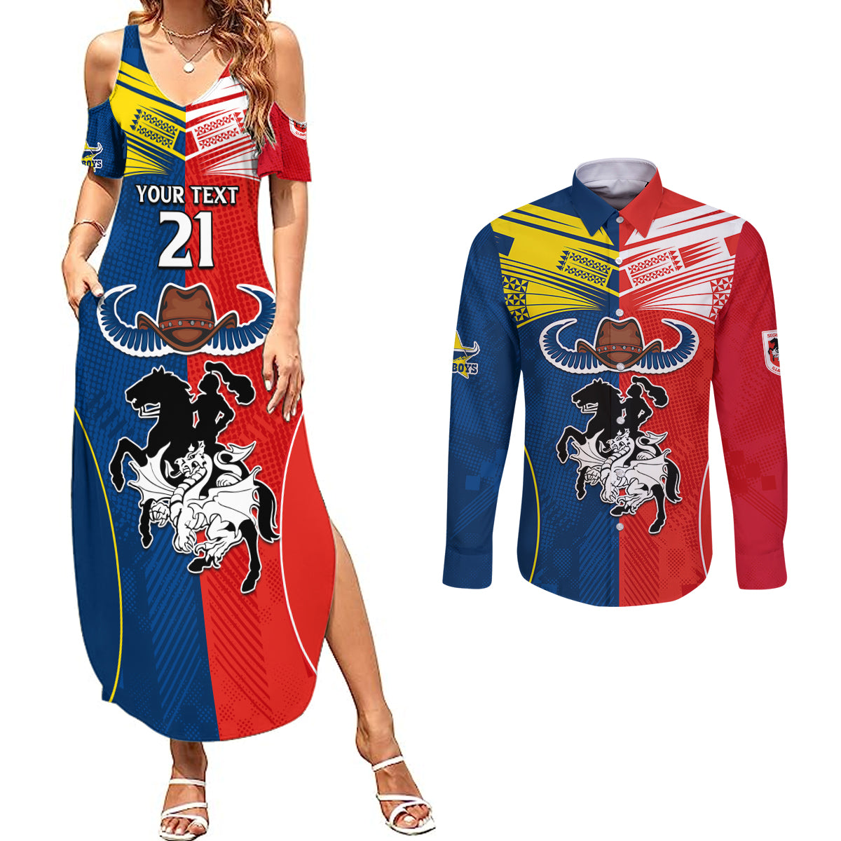 custom-nrl-cowboys-combine-dragon-rugby-couples-matching-summer-maxi-dress-and-long-sleeve-button-shirts-sporty-style