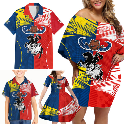 custom-nrl-cowboys-combine-dragon-rugby-family-matching-off-shoulder-short-dress-and-hawaiian-shirt-sporty-style