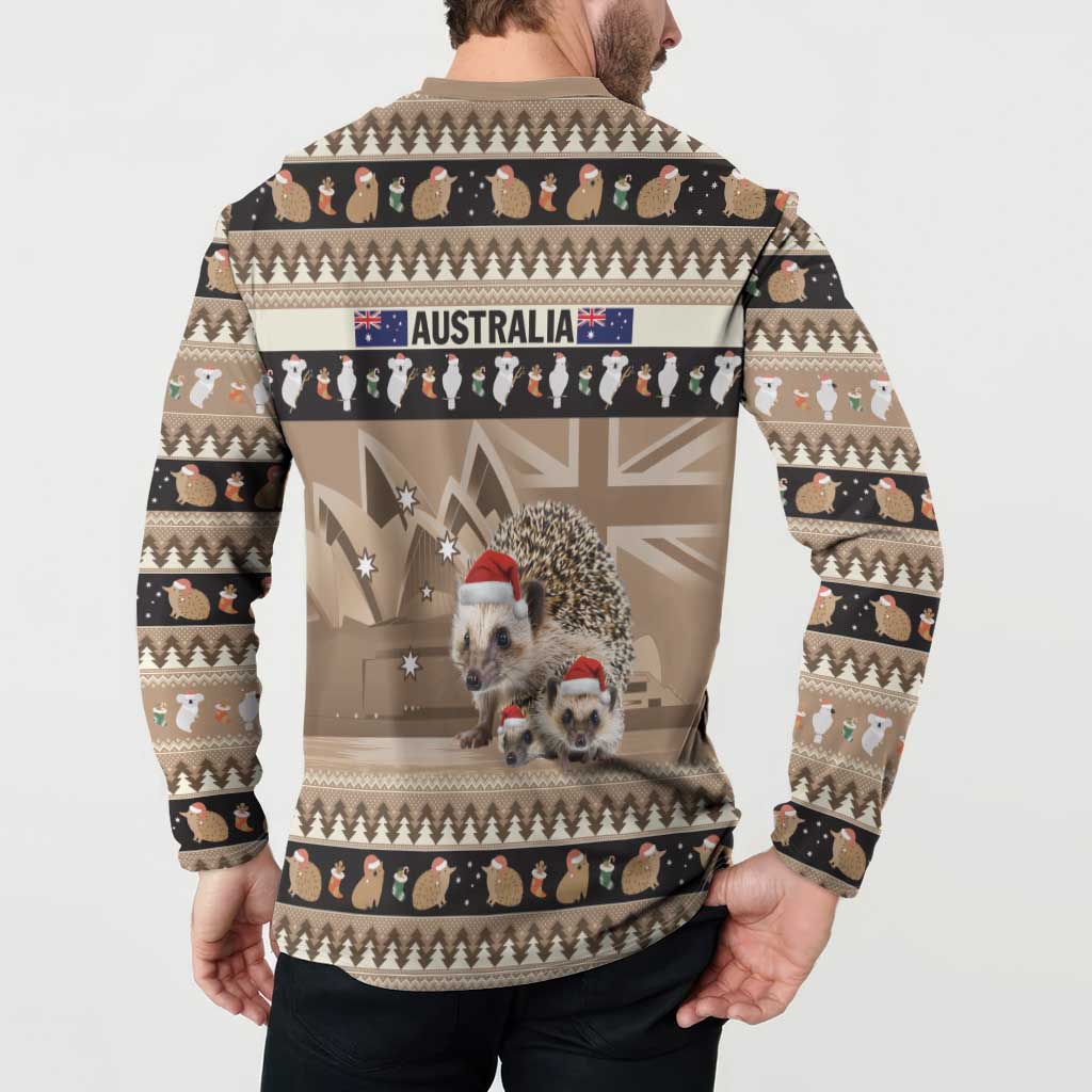 Aussie Echidna Button Sweatshirt Merry Christmas