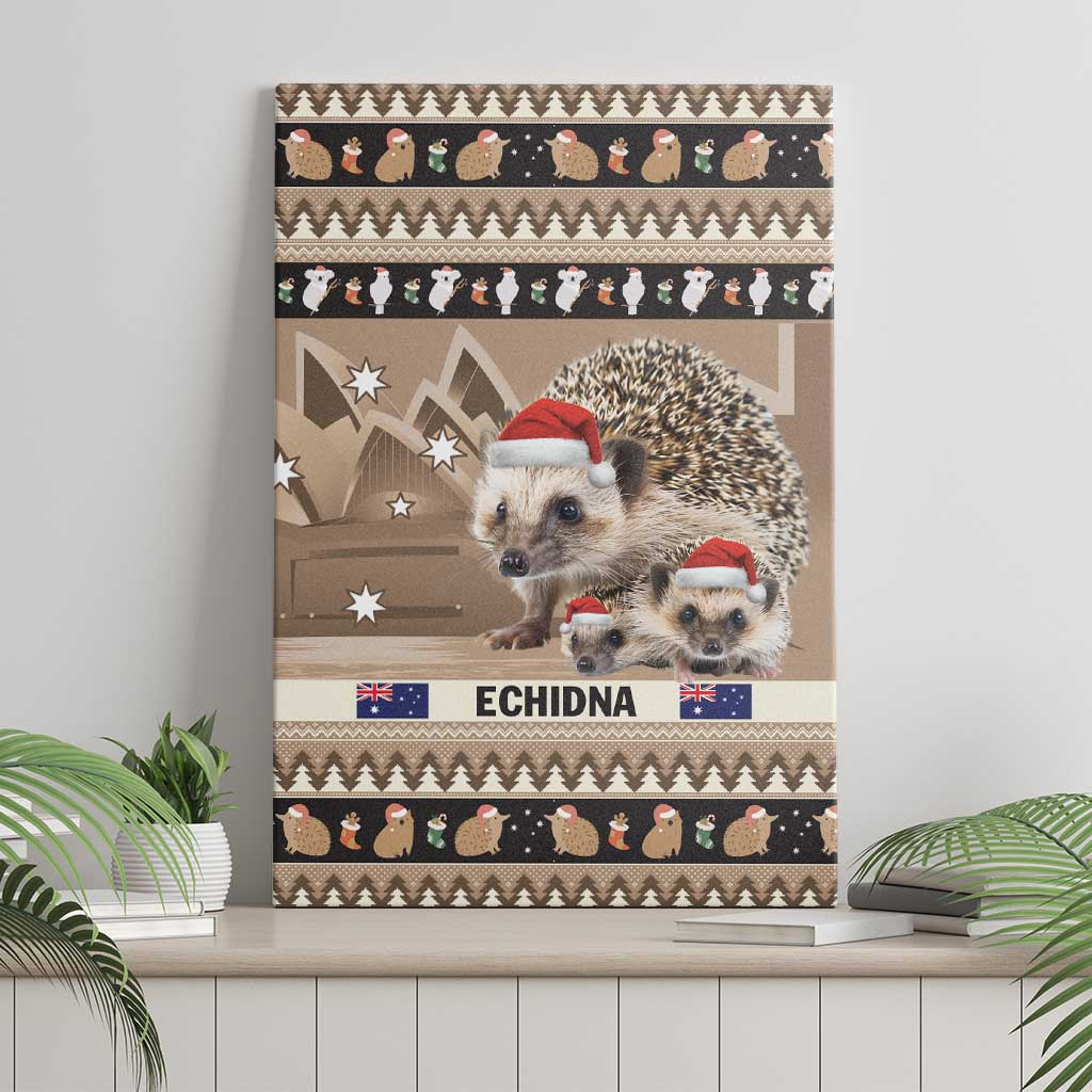 Aussie Echidna Canvas Wall Art Merry Christmas