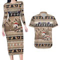 Aussie Echidna Couples Matching Long Sleeve Bodycon Dress and Hawaiian Shirt Merry Christmas