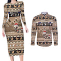 Aussie Echidna Couples Matching Long Sleeve Bodycon Dress and Long Sleeve Button Shirt Merry Christmas