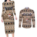Aussie Echidna Couples Matching Long Sleeve Bodycon Dress and Long Sleeve Button Shirt Merry Christmas