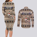 Aussie Echidna Couples Matching Long Sleeve Bodycon Dress and Long Sleeve Button Shirt Merry Christmas
