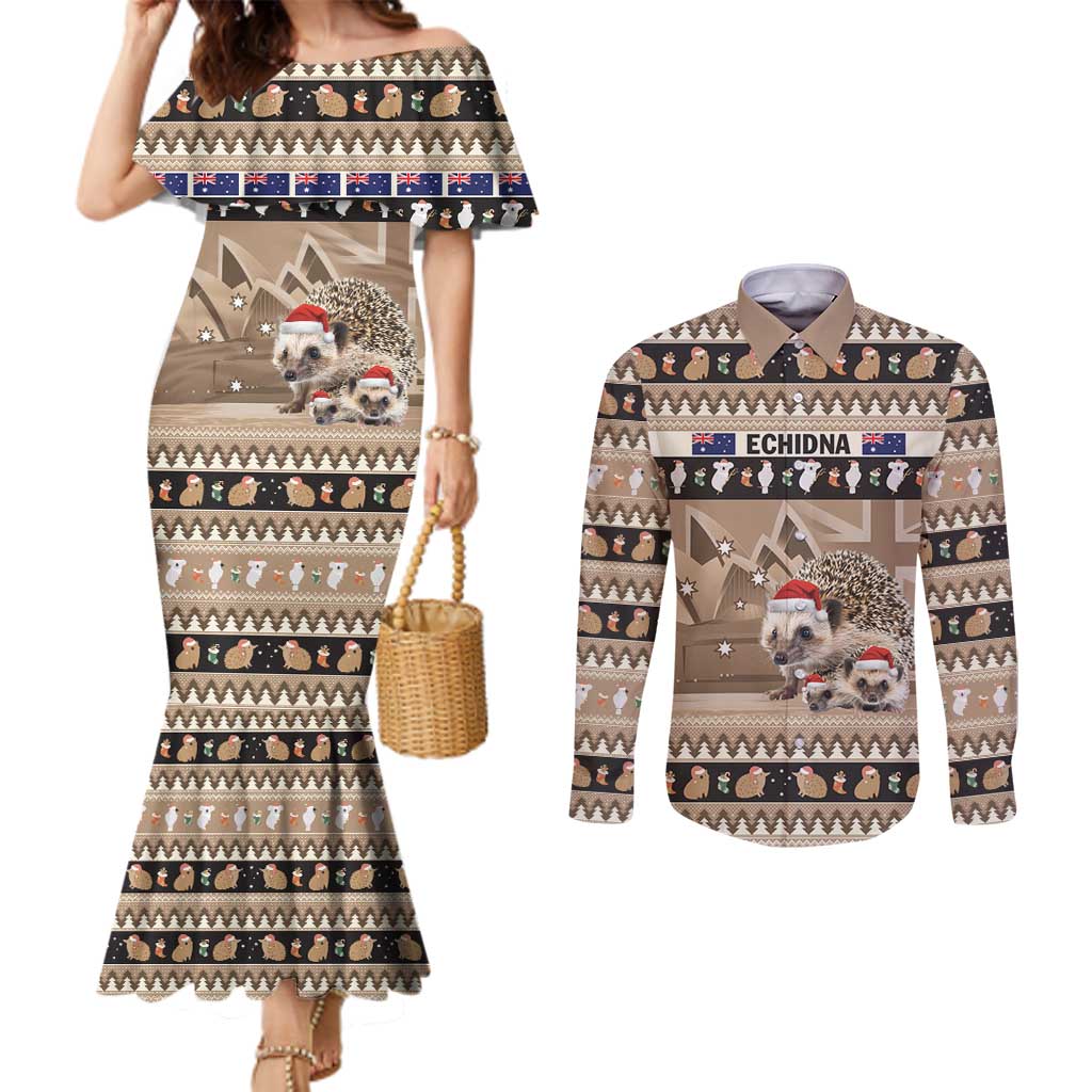 Aussie Echidna Couples Matching Mermaid Dress and Long Sleeve Button Shirt Merry Christmas