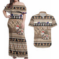 Aussie Echidna Couples Matching Off Shoulder Maxi Dress and Hawaiian Shirt Merry Christmas