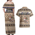 Aussie Echidna Couples Matching Off Shoulder Maxi Dress and Hawaiian Shirt Merry Christmas
