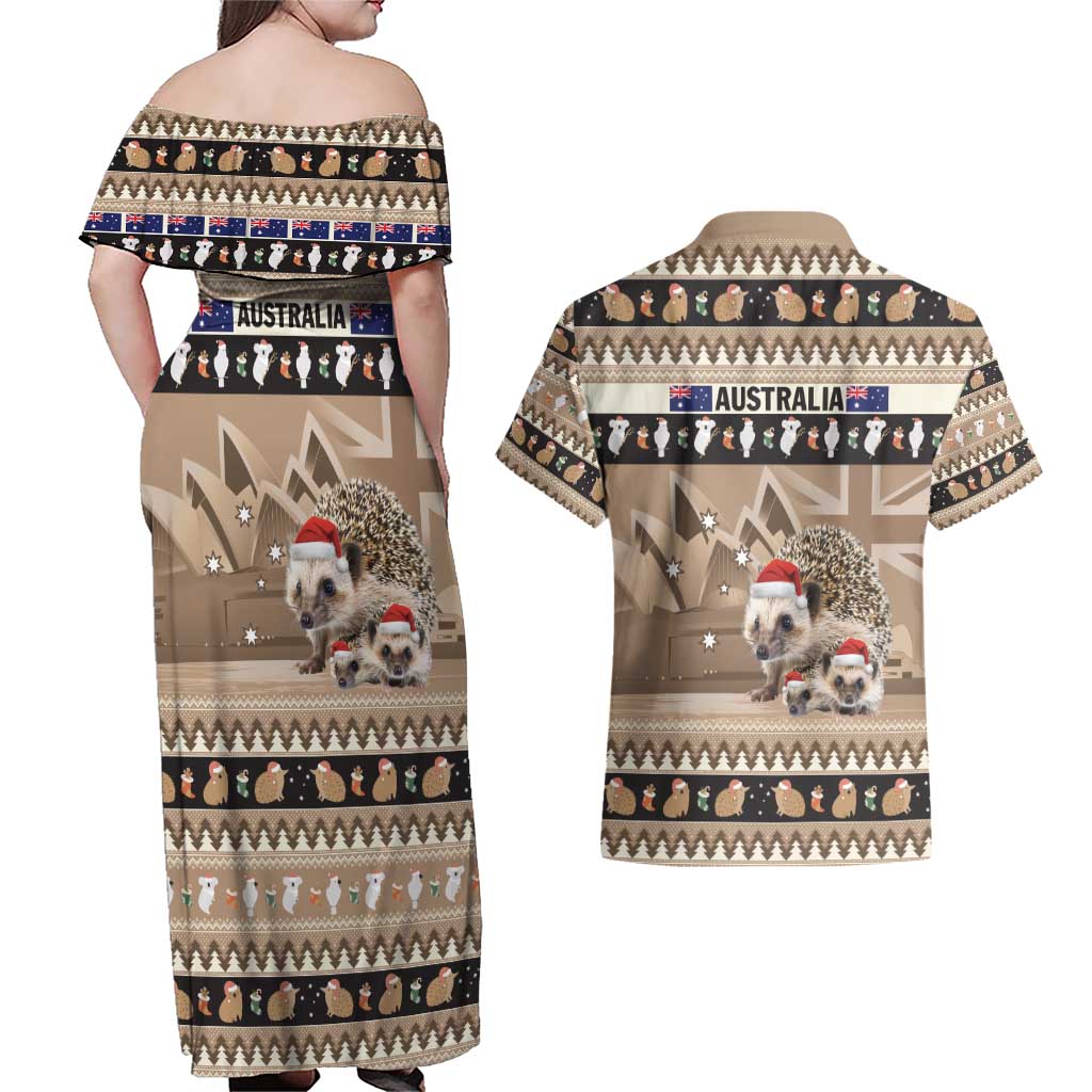 Aussie Echidna Couples Matching Off Shoulder Maxi Dress and Hawaiian Shirt Merry Christmas