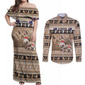 Aussie Echidna Couples Matching Off Shoulder Maxi Dress and Long Sleeve Button Shirt Merry Christmas