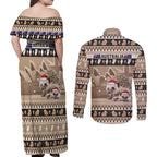 Aussie Echidna Couples Matching Off Shoulder Maxi Dress and Long Sleeve Button Shirt Merry Christmas