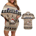 Aussie Echidna Couples Matching Off Shoulder Short Dress and Hawaiian Shirt Merry Christmas