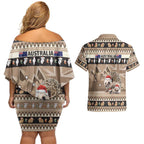 Aussie Echidna Couples Matching Off Shoulder Short Dress and Hawaiian Shirt Merry Christmas
