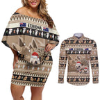 Aussie Echidna Couples Matching Off Shoulder Short Dress and Long Sleeve Button Shirt Merry Christmas