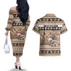 Aussie Echidna Couples Matching Off The Shoulder Long Sleeve Dress and Hawaiian Shirt Merry Christmas