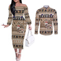 Aussie Echidna Couples Matching Off The Shoulder Long Sleeve Dress and Long Sleeve Button Shirt Merry Christmas