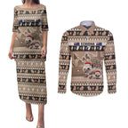 Aussie Echidna Couples Matching Puletasi and Long Sleeve Button Shirt Merry Christmas