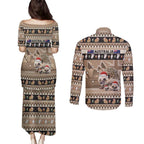 Aussie Echidna Couples Matching Puletasi and Long Sleeve Button Shirt Merry Christmas