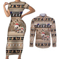 Aussie Echidna Couples Matching Short Sleeve Bodycon Dress and Long Sleeve Button Shirt Merry Christmas