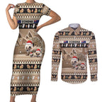 Aussie Echidna Couples Matching Short Sleeve Bodycon Dress and Long Sleeve Button Shirt Merry Christmas