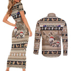 Aussie Echidna Couples Matching Short Sleeve Bodycon Dress and Long Sleeve Button Shirt Merry Christmas