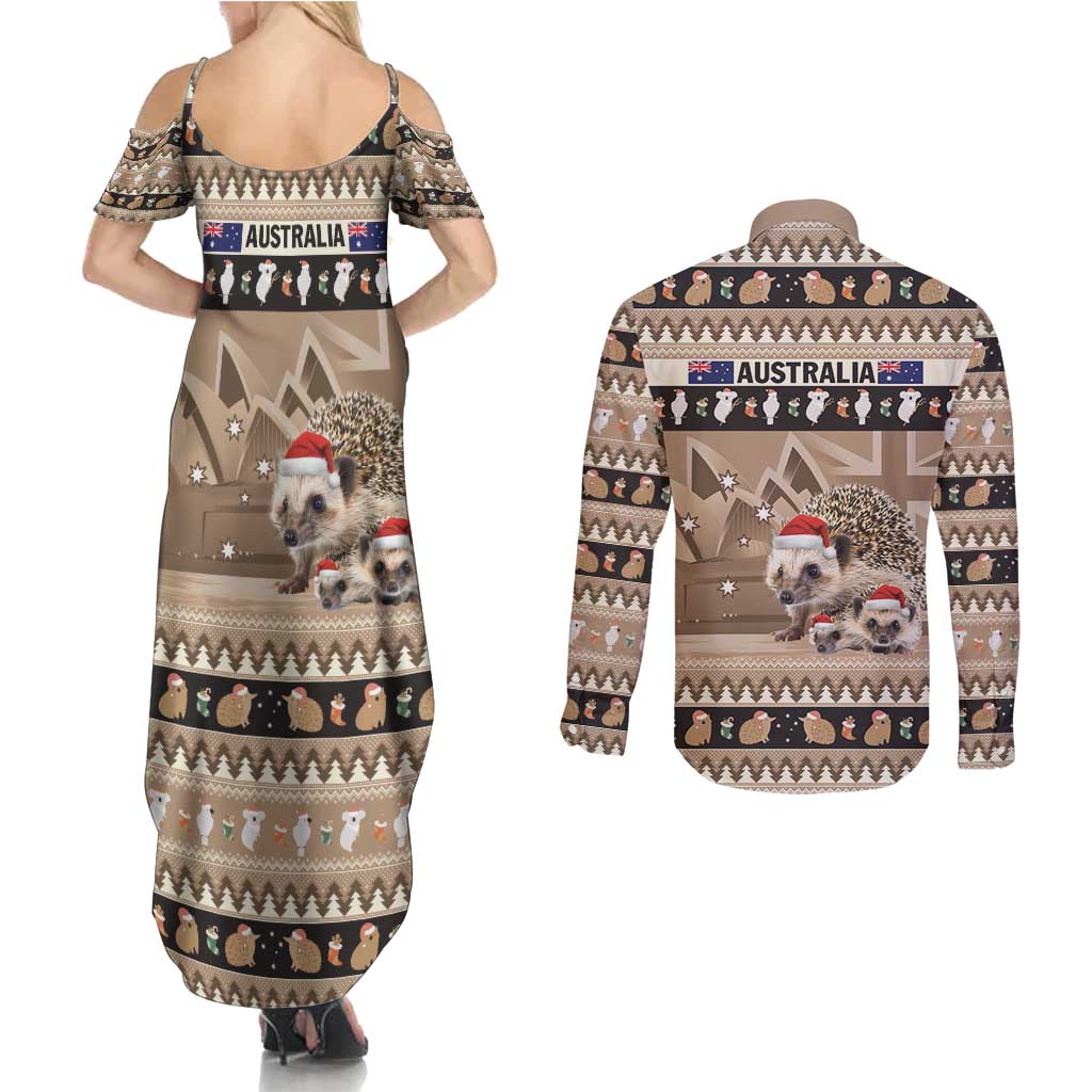 Aussie Echidna Couples Matching Summer Maxi Dress and Long Sleeve Button Shirt Merry Christmas