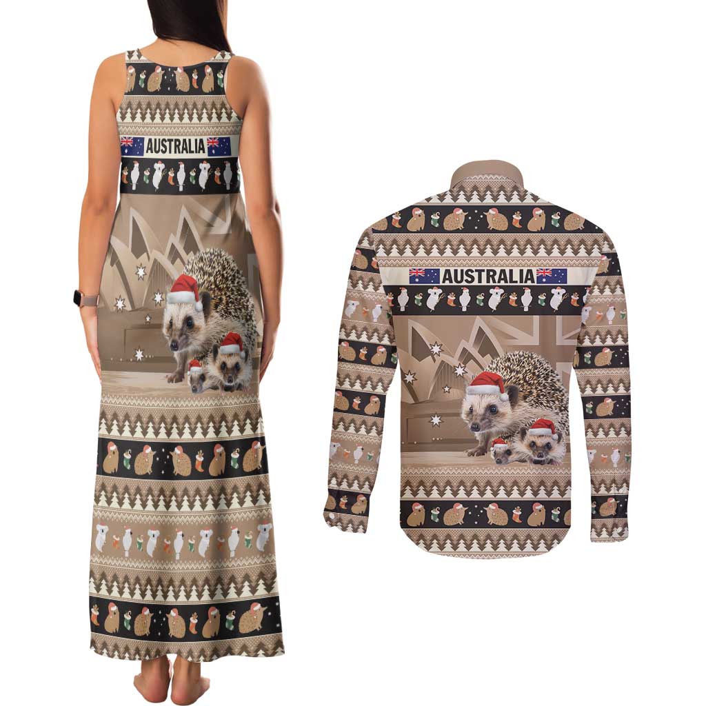 Aussie Echidna Couples Matching Tank Maxi Dress and Long Sleeve Button Shirt Merry Christmas