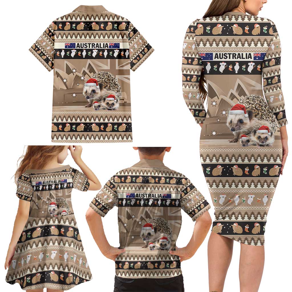 Aussie Echidna Family Matching Long Sleeve Bodycon Dress and Hawaiian Shirt Merry Christmas