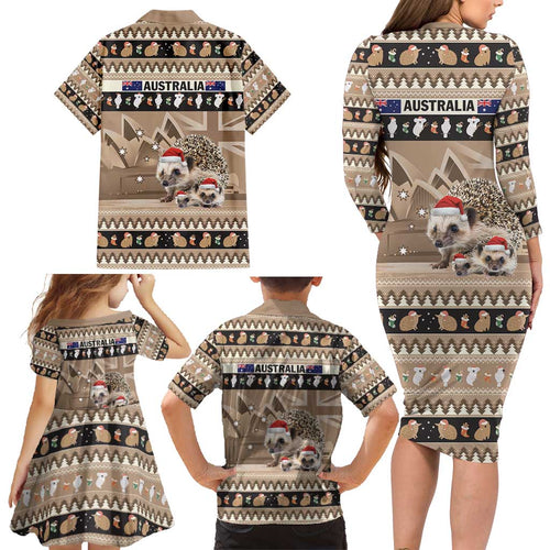 Aussie Echidna Family Matching Long Sleeve Bodycon Dress and Hawaiian Shirt Merry Christmas