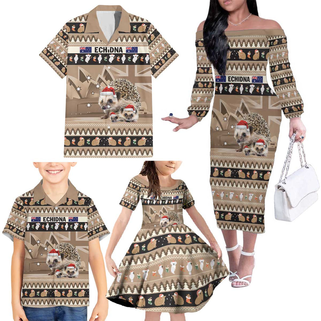 Aussie Echidna Family Matching Off The Shoulder Long Sleeve Dress and Hawaiian Shirt Merry Christmas