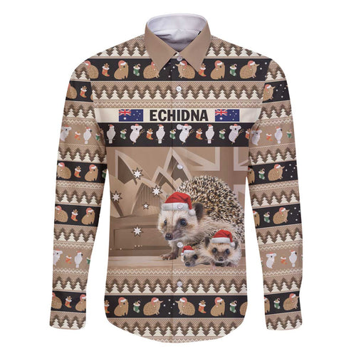 Aussie Echidna Family Matching Off The Shoulder Long Sleeve Dress and Hawaiian Shirt Merry Christmas