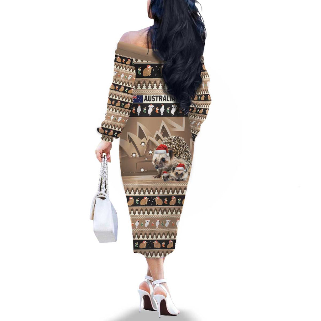 Aussie Echidna Family Matching Off The Shoulder Long Sleeve Dress and Hawaiian Shirt Merry Christmas