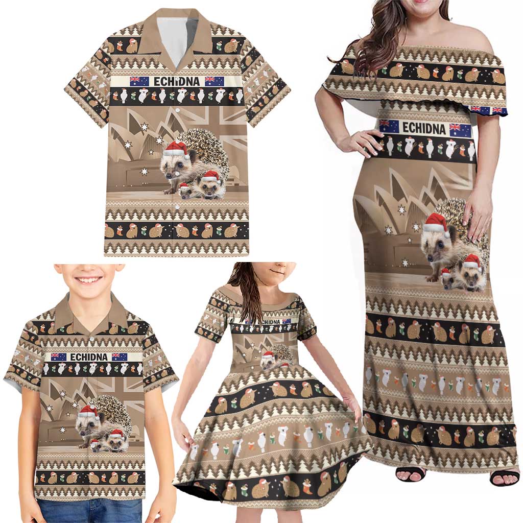 Aussie Echidna Family Matching Off Shoulder Maxi Dress and Hawaiian Shirt Merry Christmas