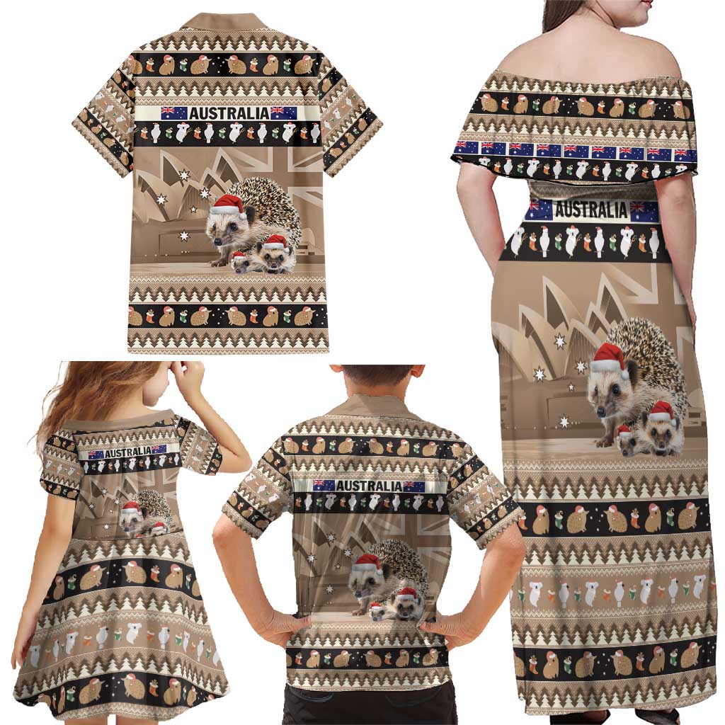 Aussie Echidna Family Matching Off Shoulder Maxi Dress and Hawaiian Shirt Merry Christmas