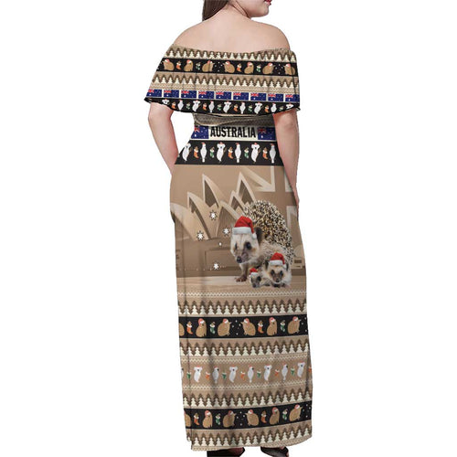 Aussie Echidna Family Matching Off Shoulder Maxi Dress and Hawaiian Shirt Merry Christmas