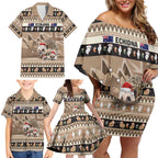 Aussie Echidna Family Matching Off Shoulder Short Dress and Hawaiian Shirt Merry Christmas